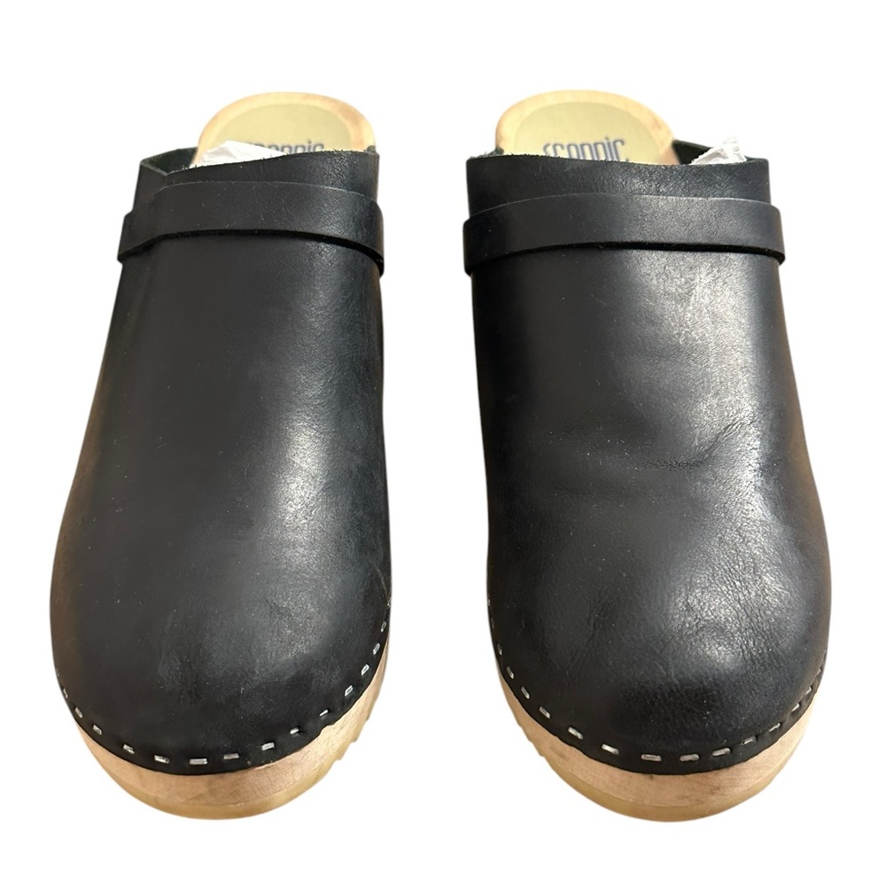 Scandic Wood Heeled Clogs Black Smooth Leather Women’s Size EU 40 US 9.5 - 10 - Picture 4 of 10
